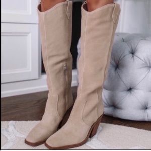 Vince Camuto Afelia Suede Knee High Boots In color Tortilla